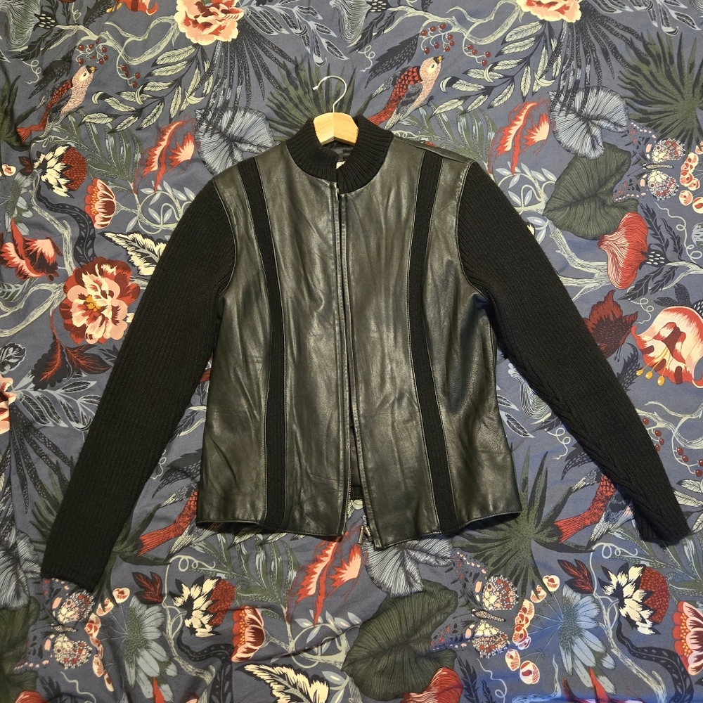 Black Real Leather & Knit Women's Jacket - Worthington Medium